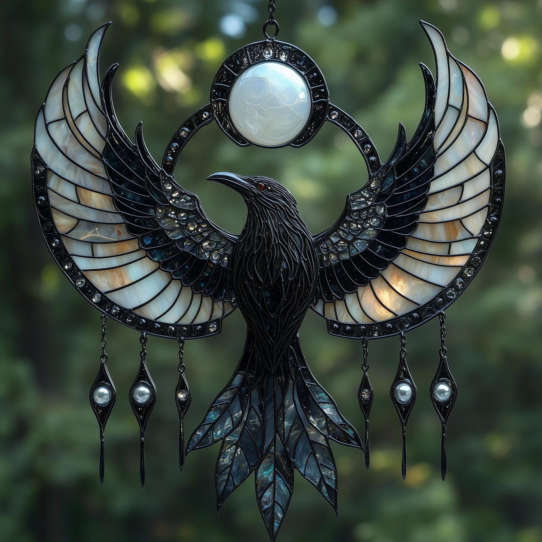 Crescent Moon Raven Acrylic Suncatcher
