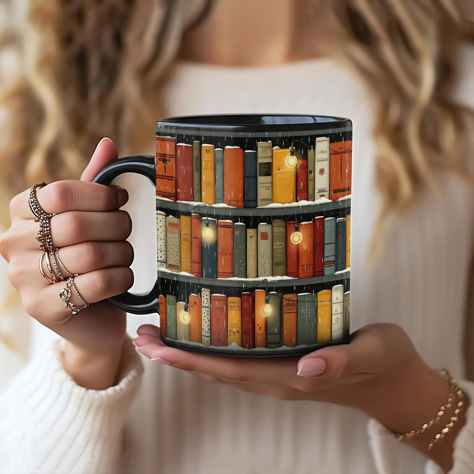 Winter Bookshelf Mug