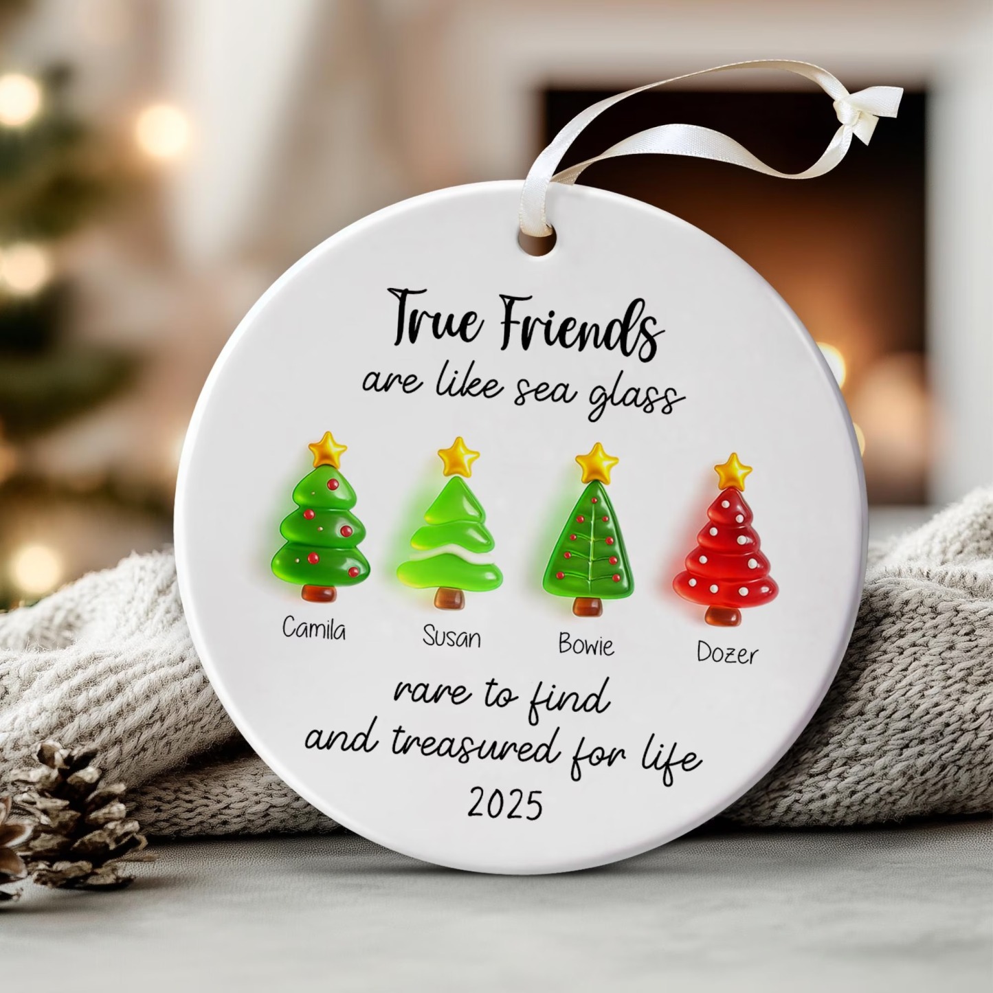 Custom Friendship Sea Glass Ceramic Ornament