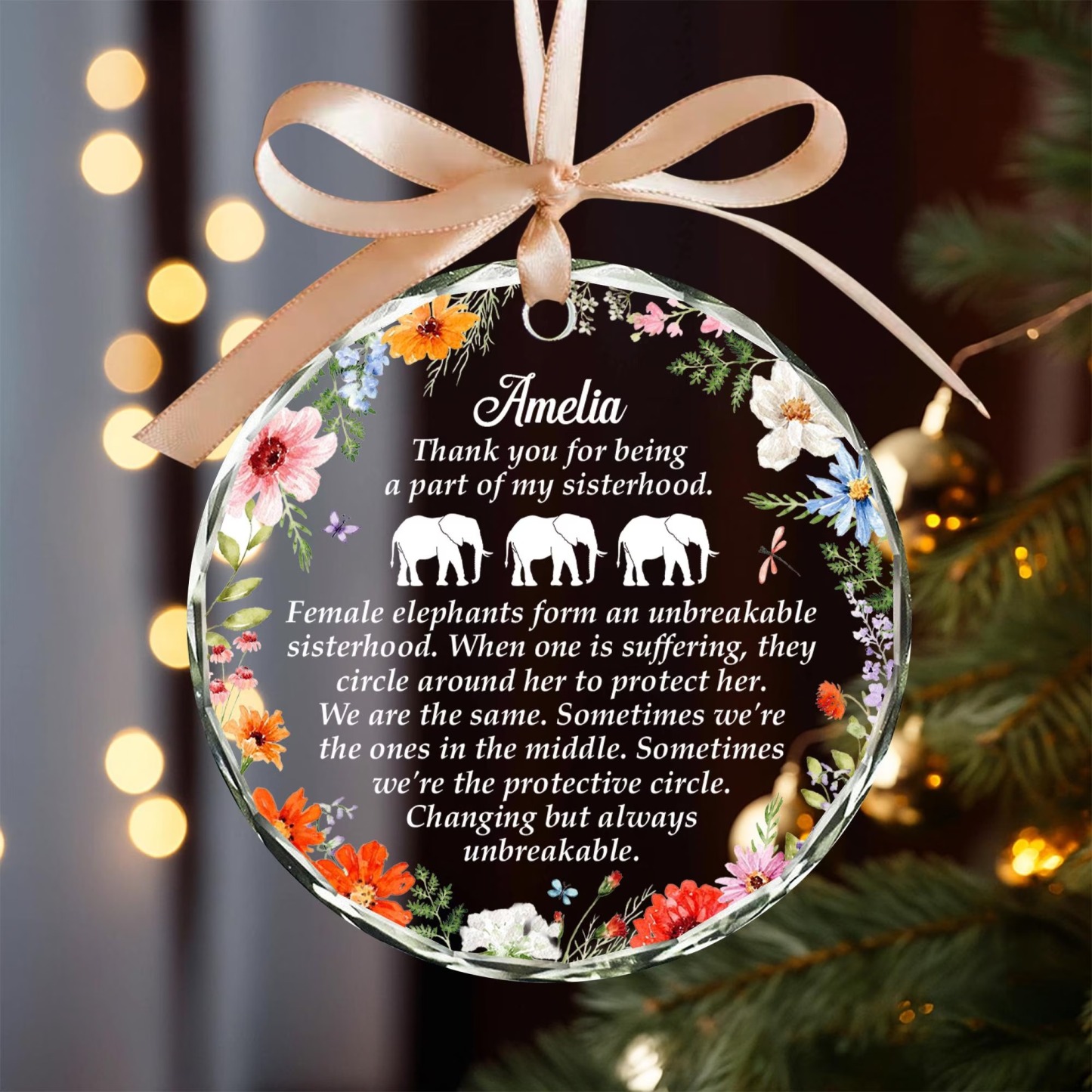 Personalized Elephant Glass Ornament