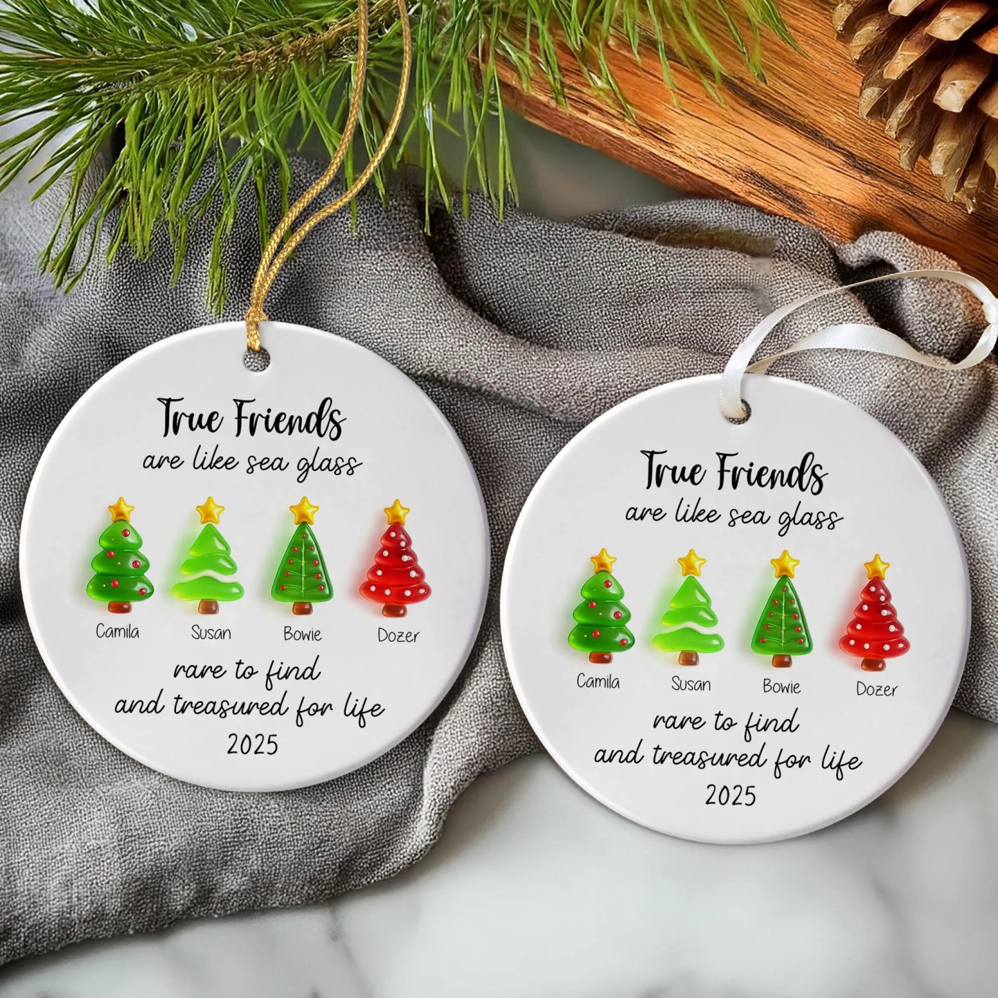 Custom Friendship Sea Glass Ceramic Ornament