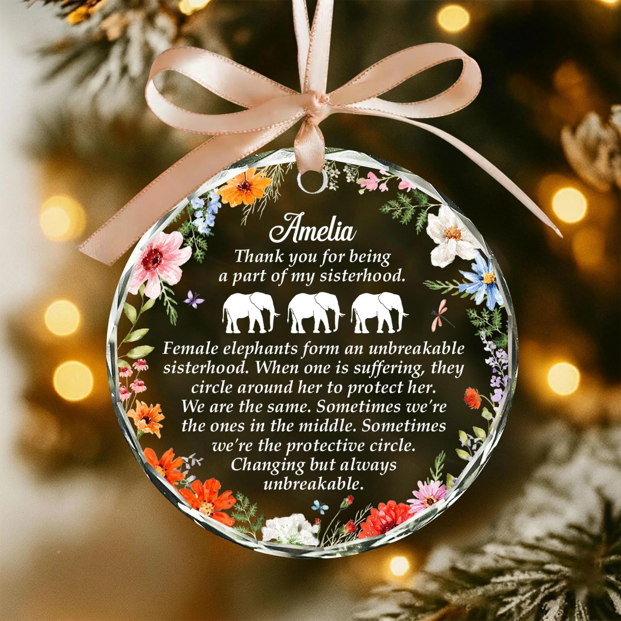 Personalized Elephant Glass Ornament