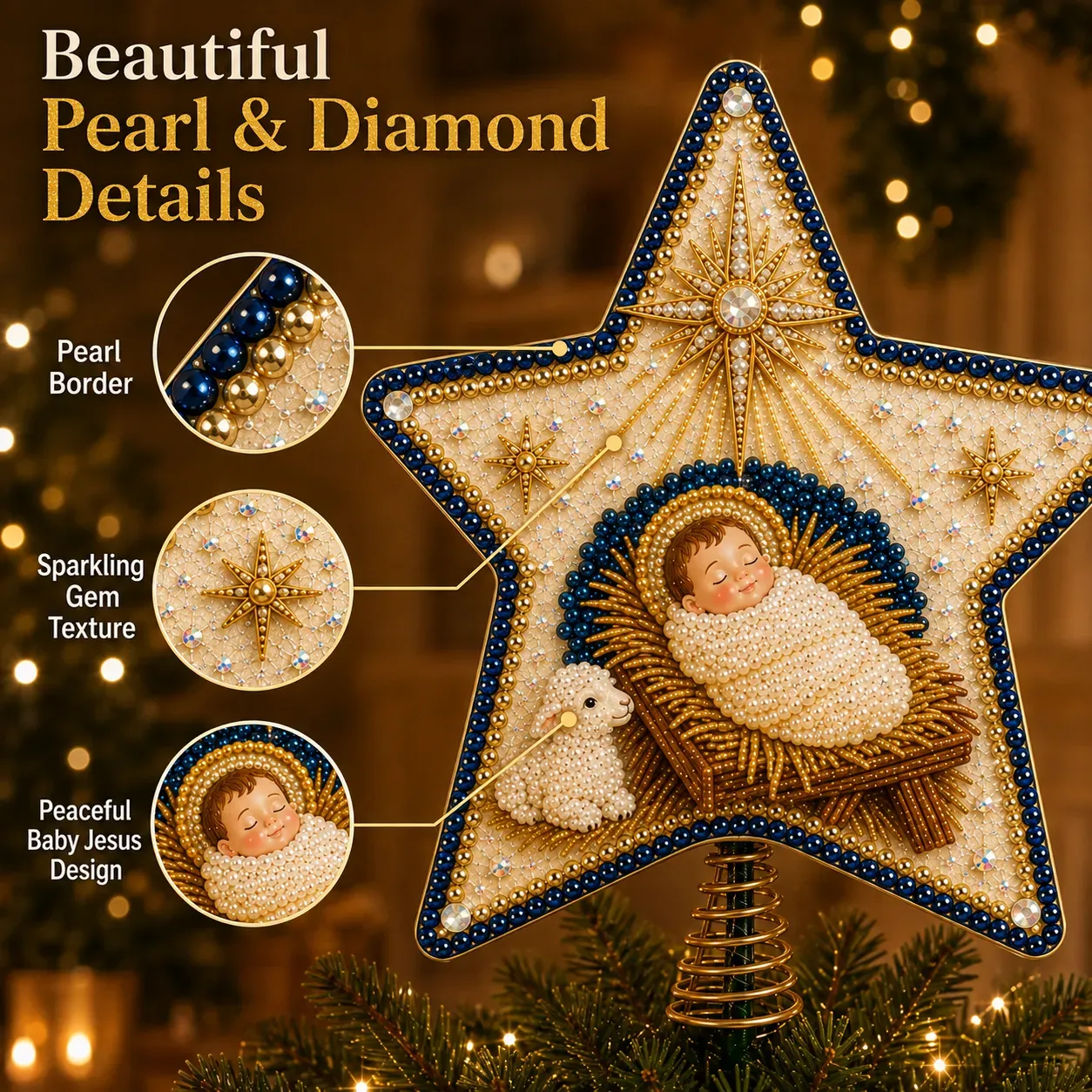 🔥LAST DAY 50% OFF - ⭐ Christian Faith Pearl Diamond Art Christmas Tree Topper Kit