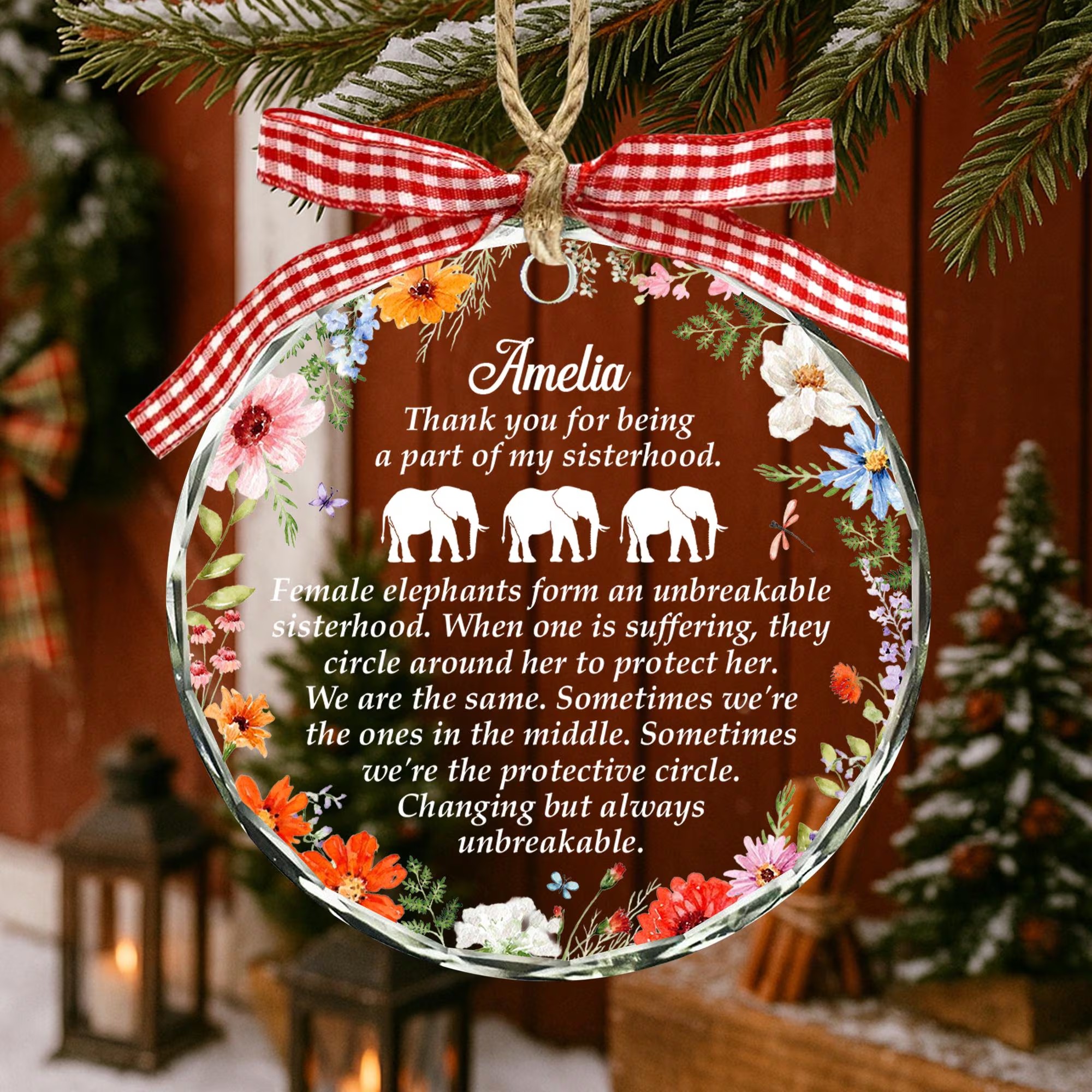 Personalized Elephant Glass Ornament