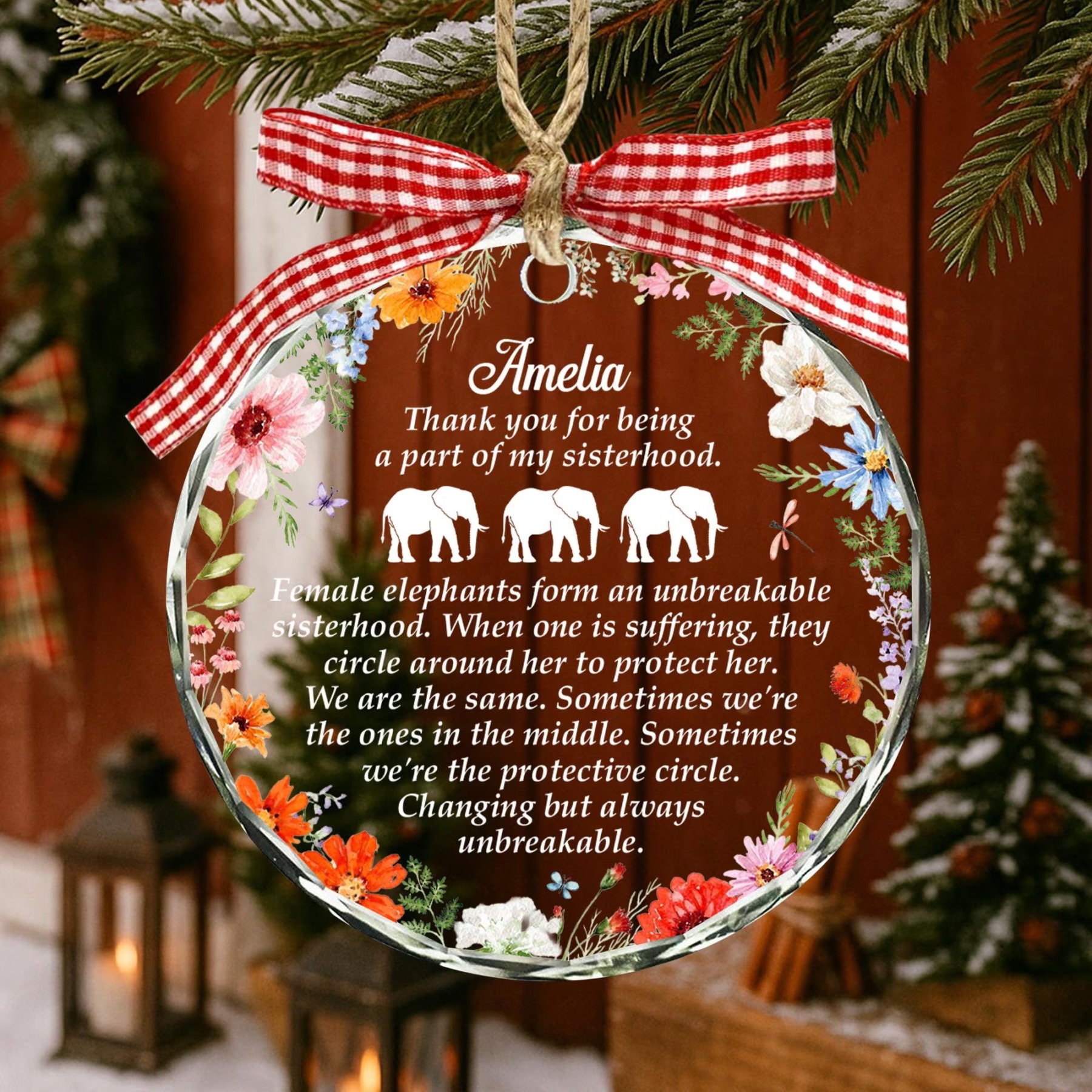 Personalized Elephant Glass Ornament