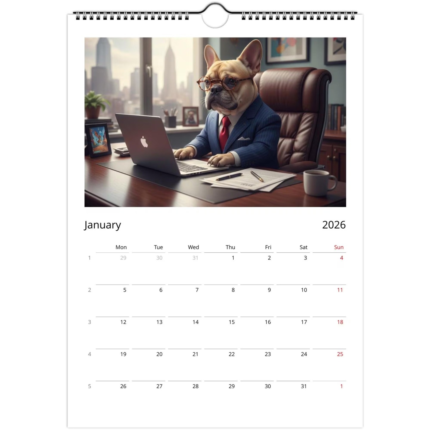 French bulldog Calendar 2026 - Daily Activities