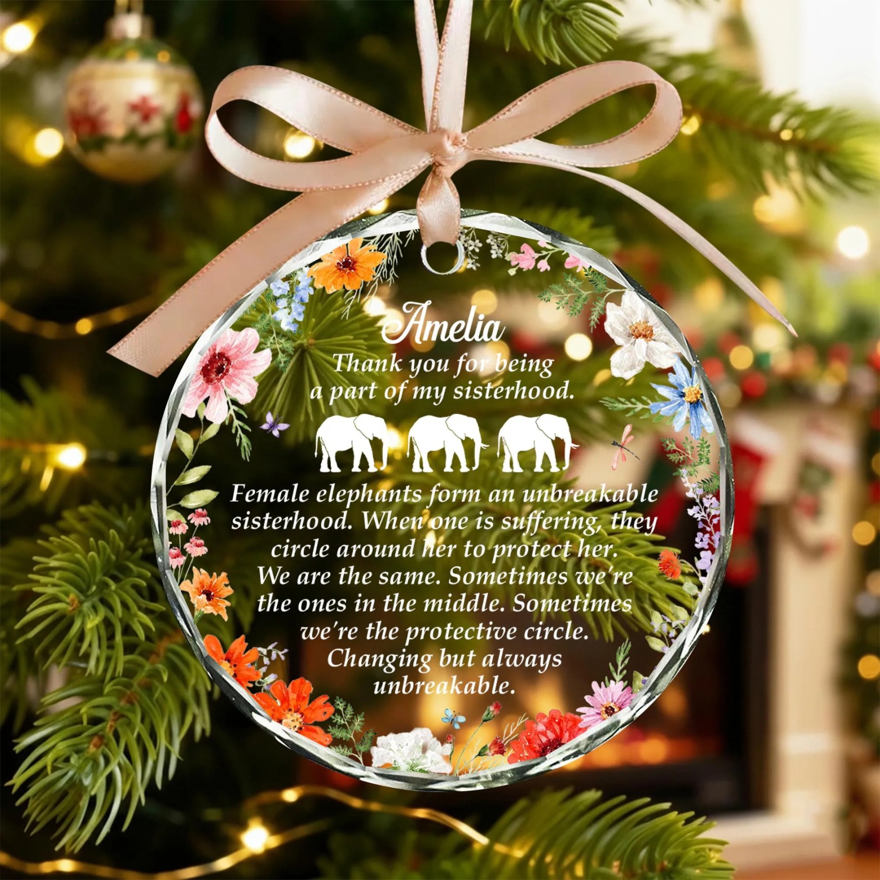 Personalized Elephant Glass Ornament