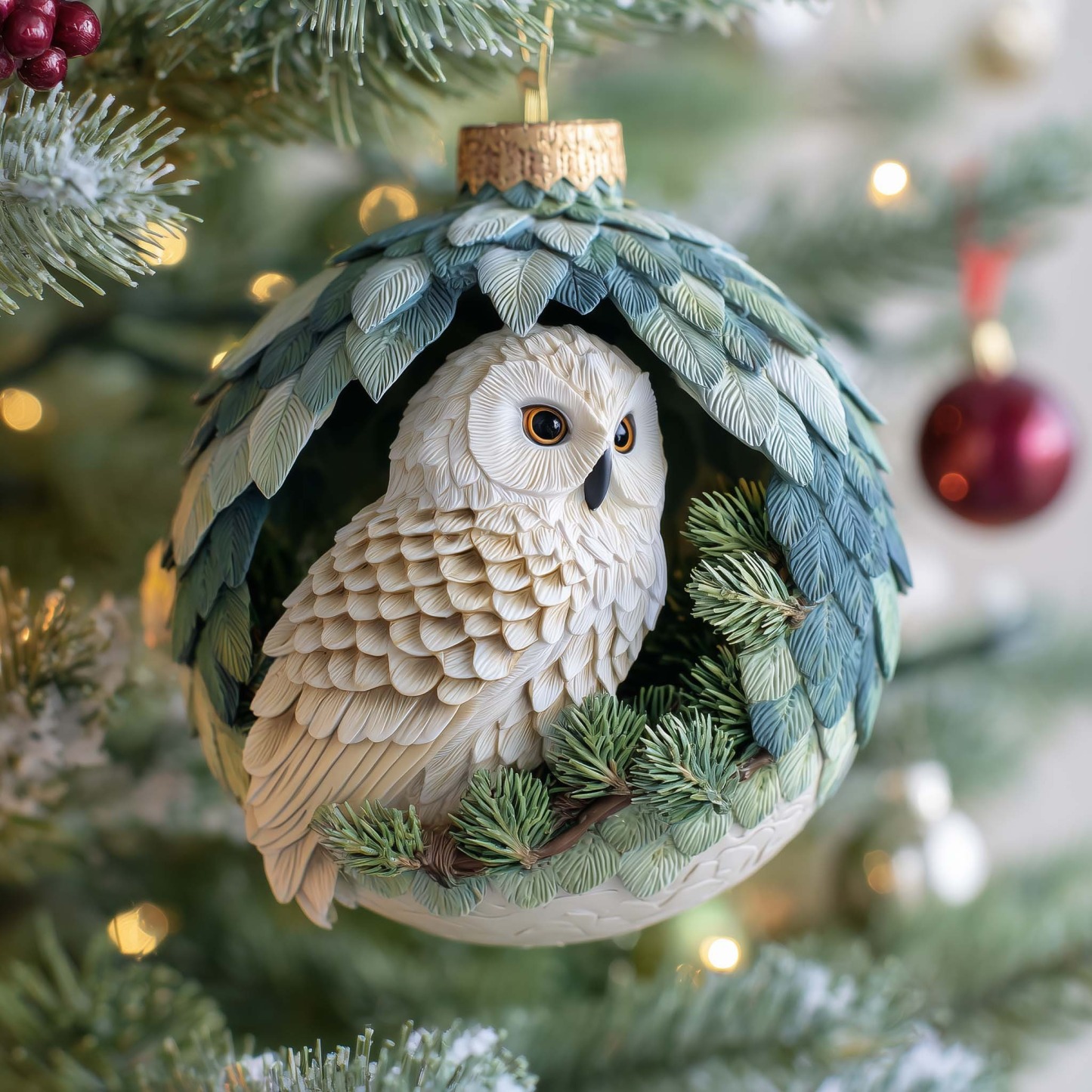 Enchanted Snowy Owl Christmas Ornament 