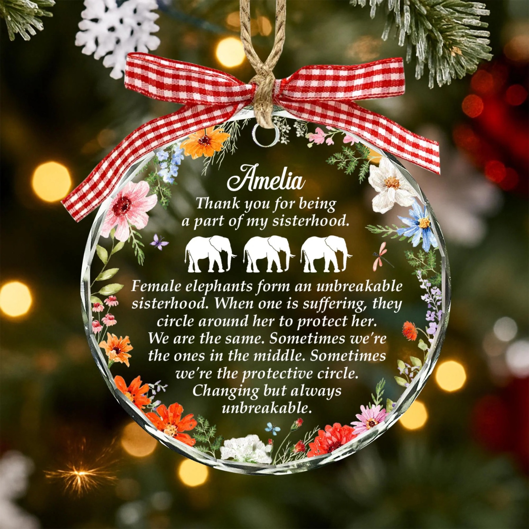 Personalized Elephant Glass Ornament