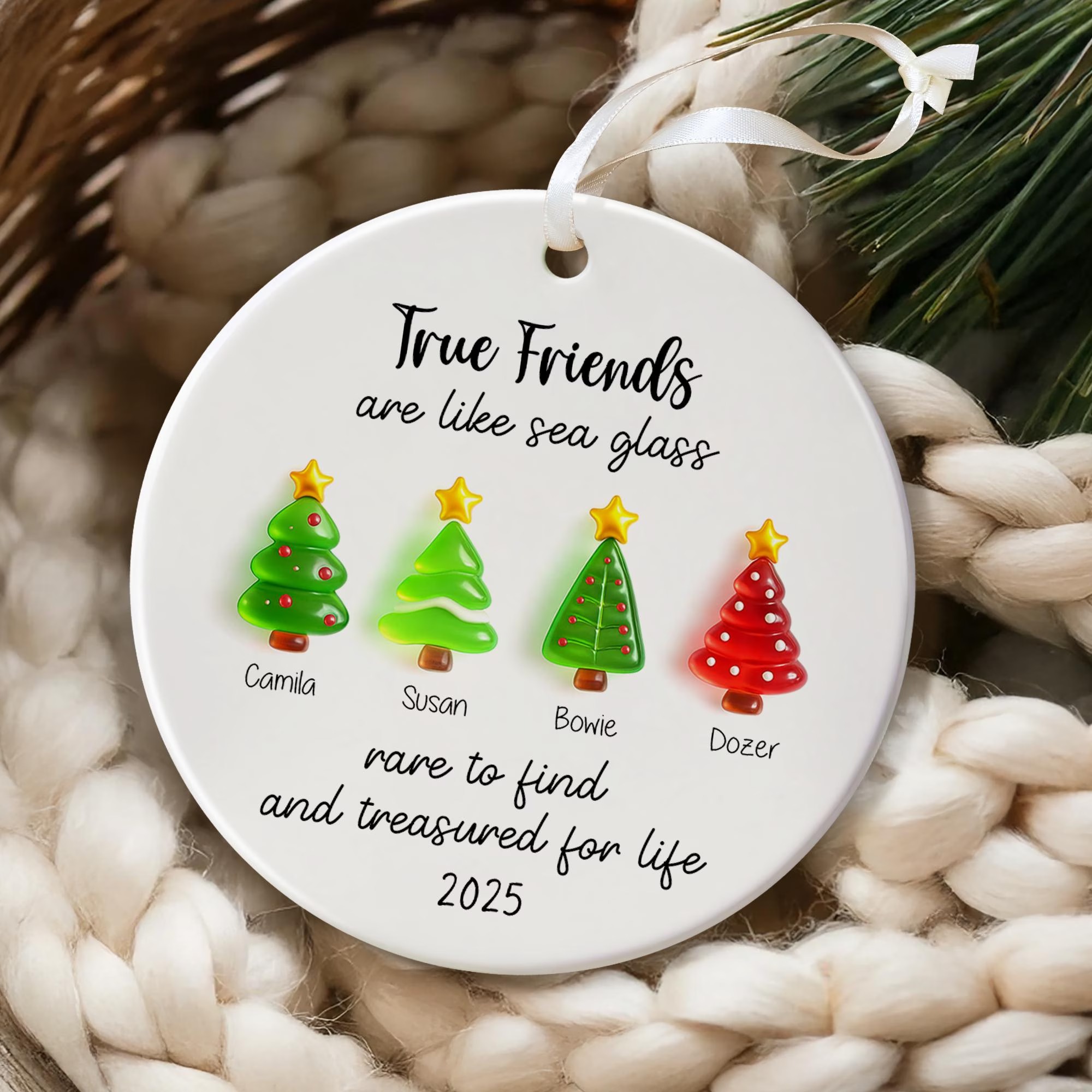 Custom Friendship Sea Glass Ceramic Ornament