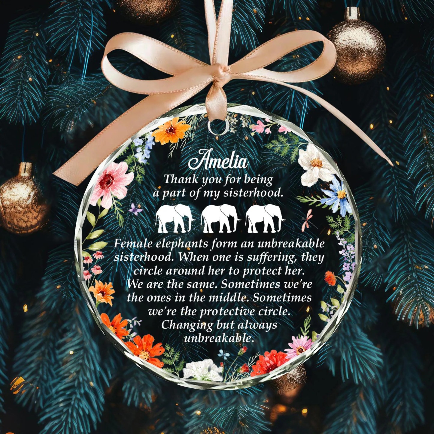 Personalized Elephant Glass Ornament