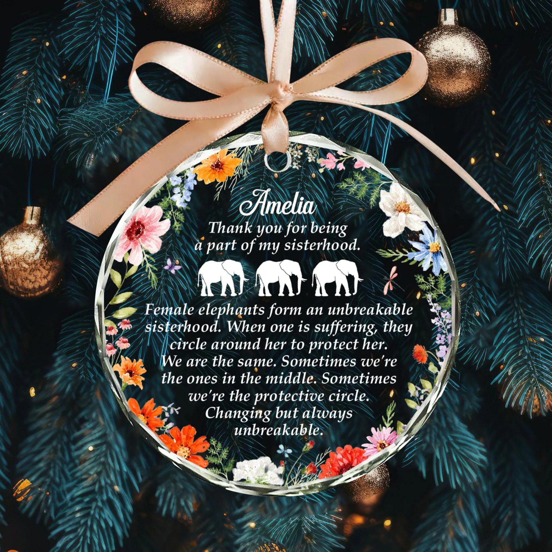 Personalized Elephant Glass Ornament