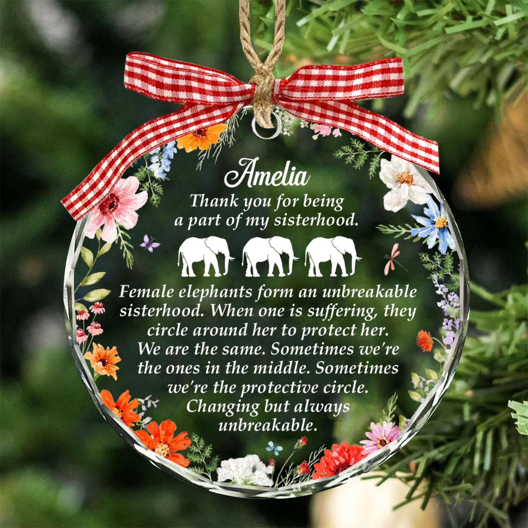 Personalized Elephant Glass Ornament