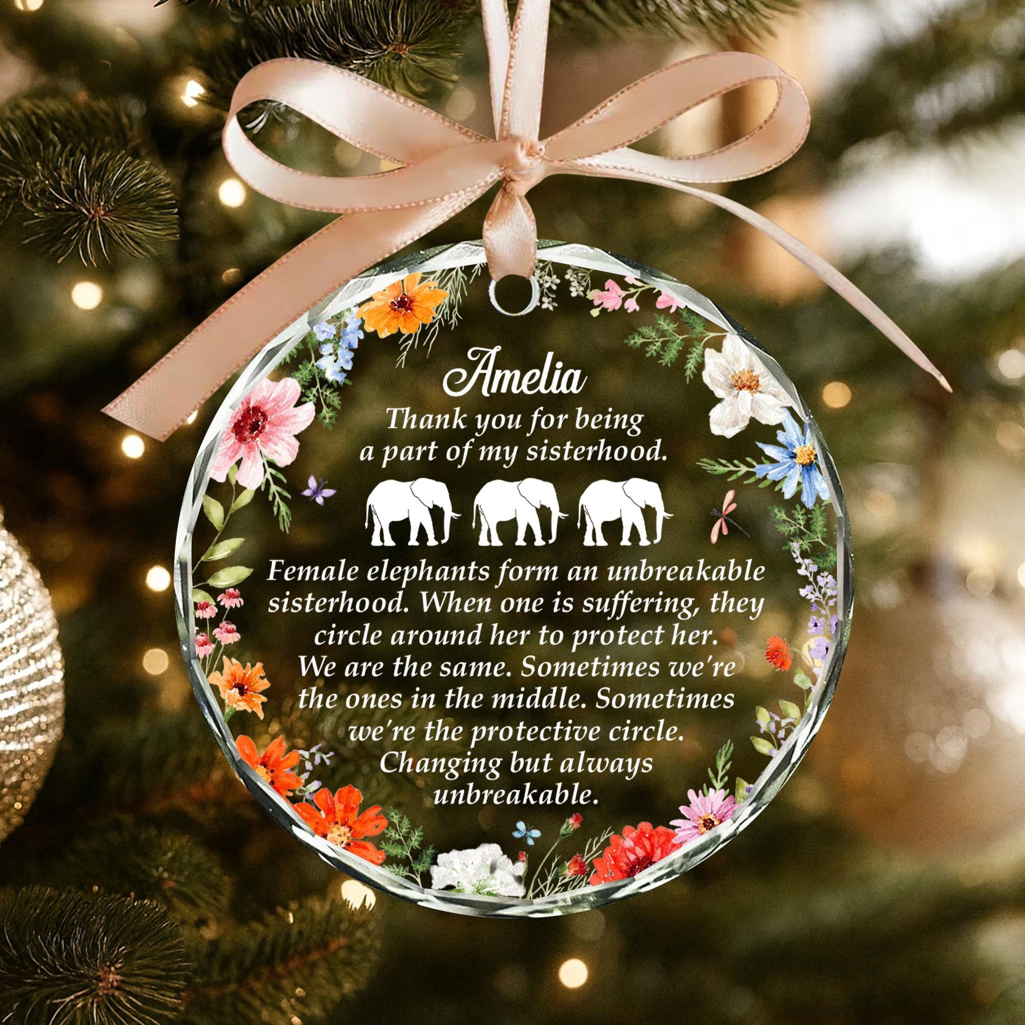 Personalized Elephant Glass Ornament