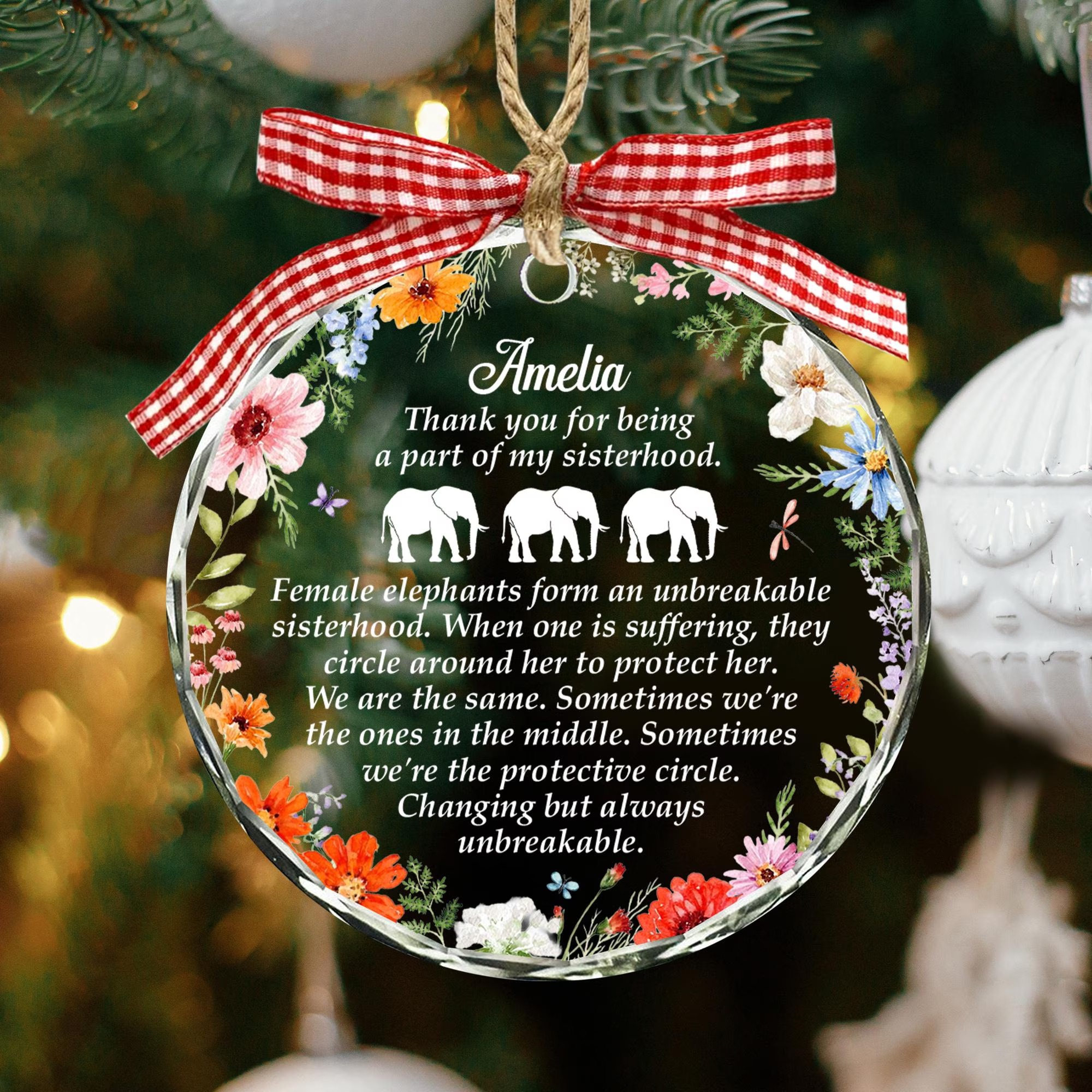 Personalized Elephant Glass Ornament