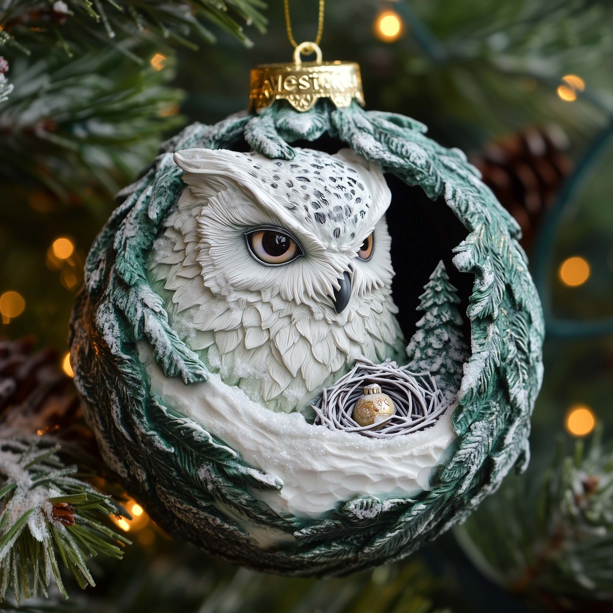 Enchanted Snowy Owl Christmas Ornament 
