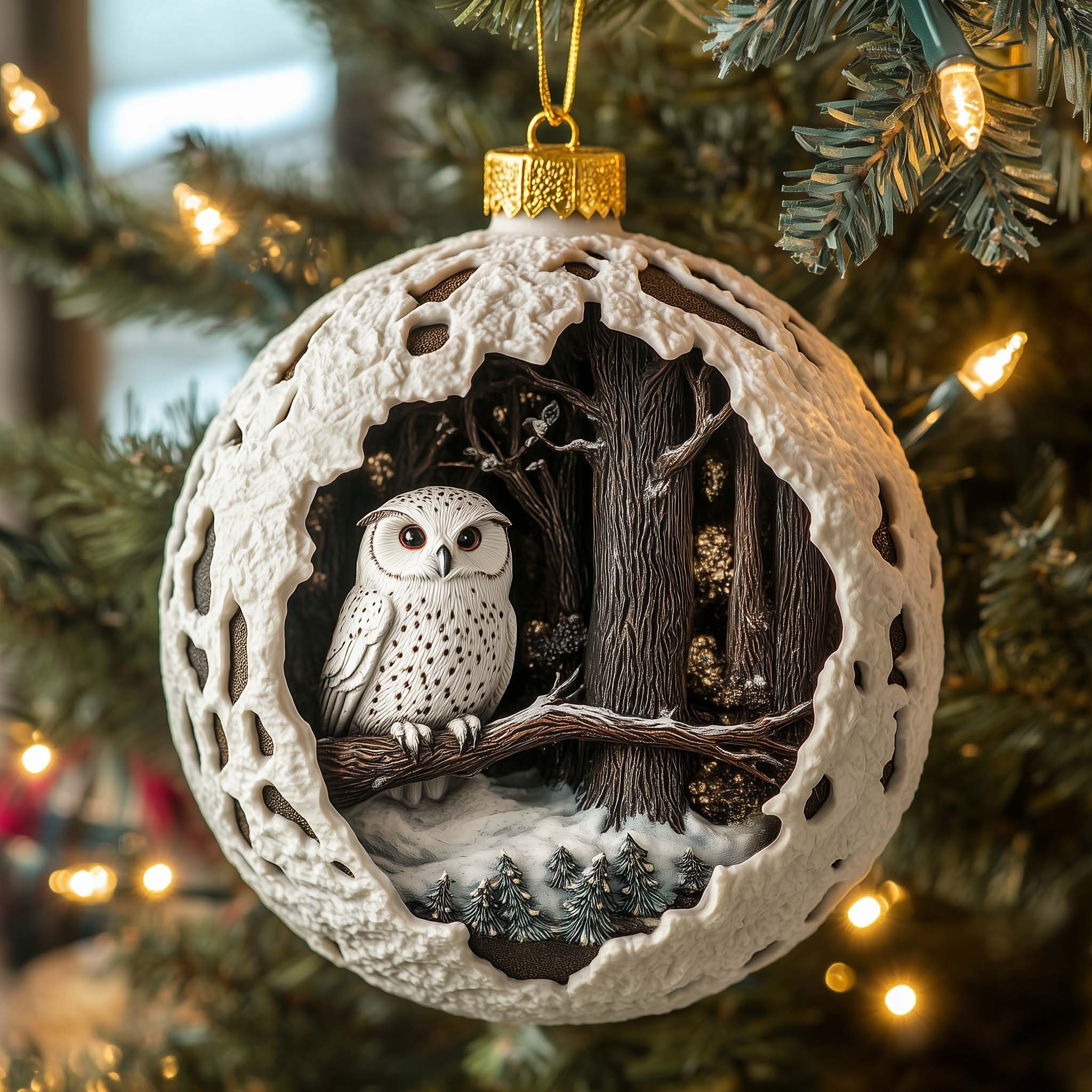 Enchanted Snowy Owl Christmas Ornament 