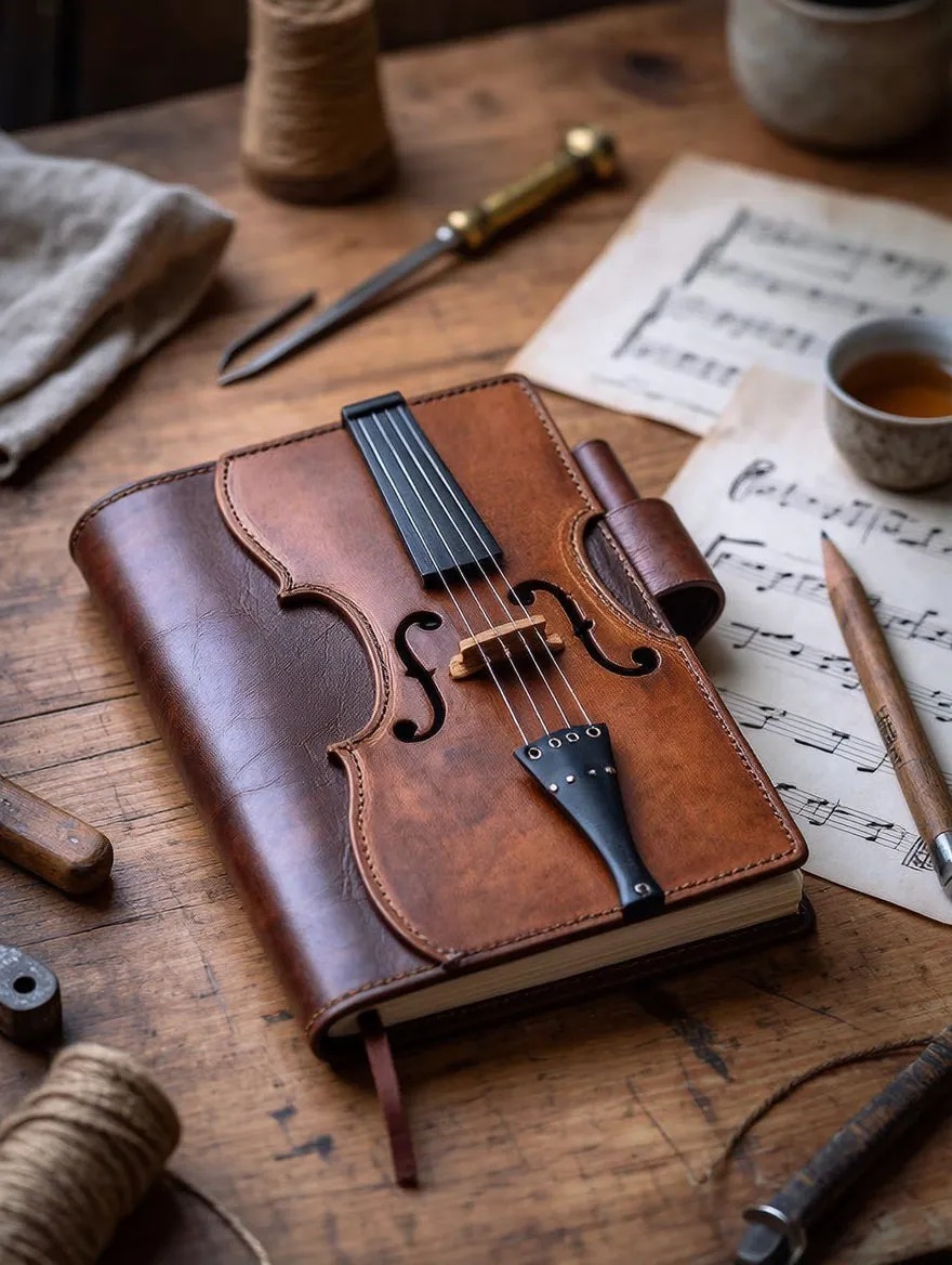 Vintage Violin Leather Notebook