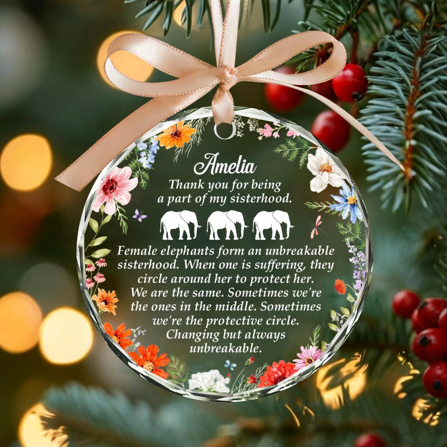 Personalized Elephant Glass Ornament