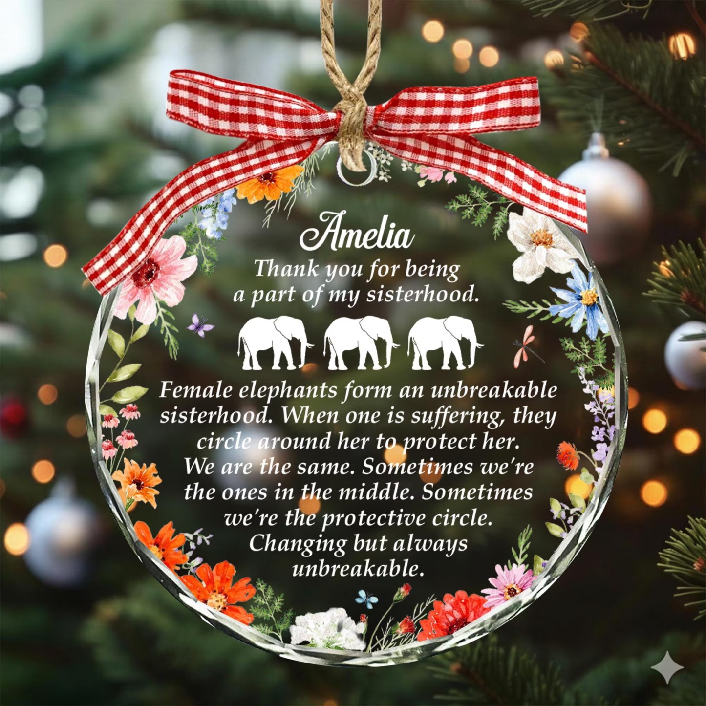 Personalized Elephant Glass Ornament