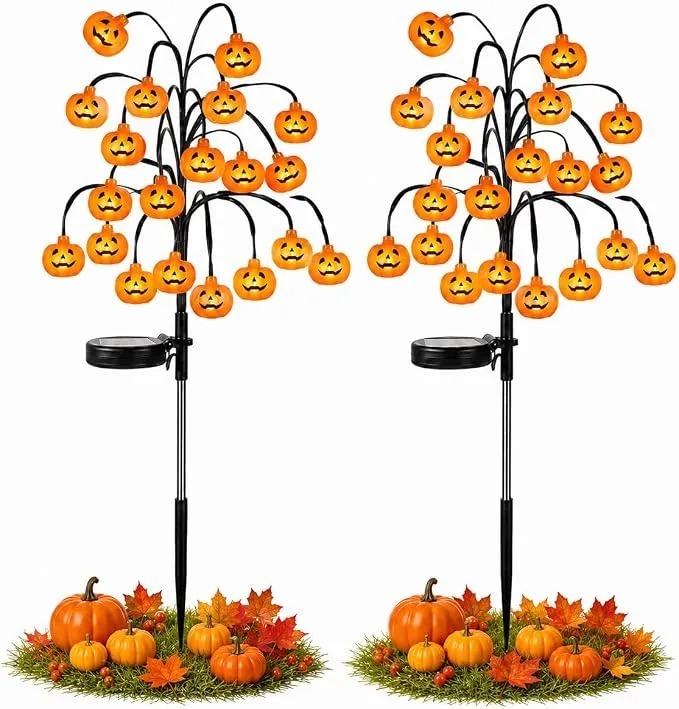 Halloween Pumpkin Lanterns, Solar Lights, Outdoor Pumpkin Tree Stake Lights