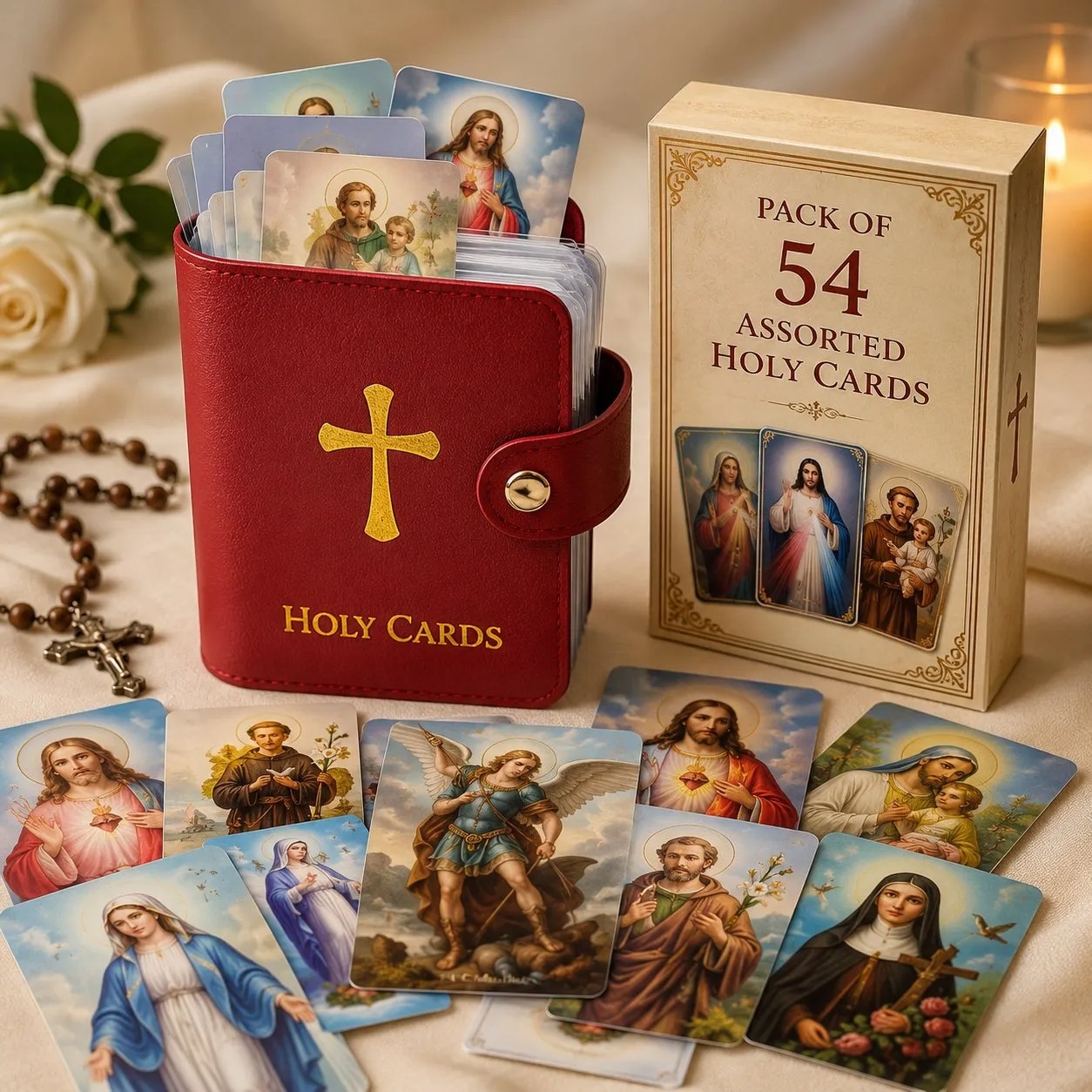 ✝🙏Catholic Faux Leather Holy Card Holder – Pocket Prayer Card Organizer with Snap Closure