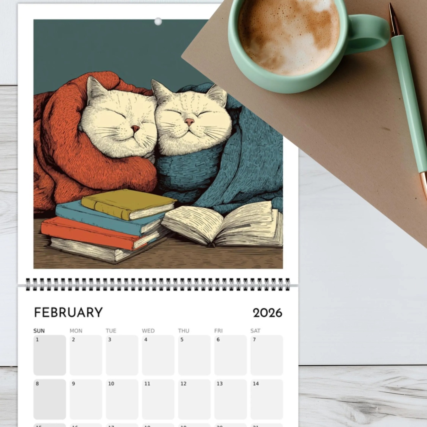 Cats Chillin' with Books 2026 Wall Calendar