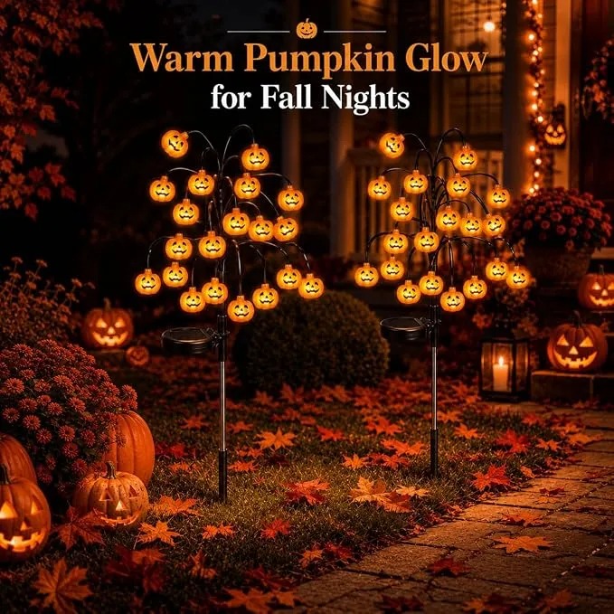 Halloween Pumpkin Lanterns, Solar Lights, Outdoor Pumpkin Tree Stake Lights