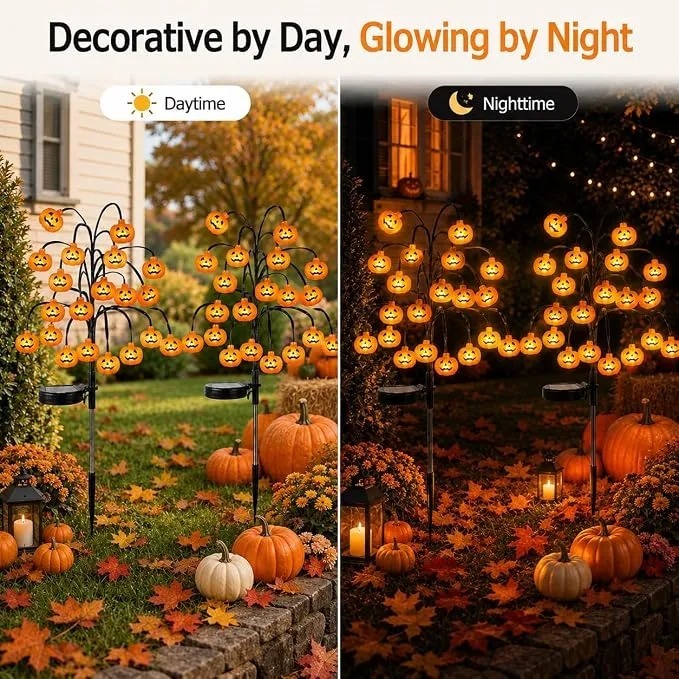 Halloween Pumpkin Lanterns, Solar Lights, Outdoor Pumpkin Tree Stake Lights