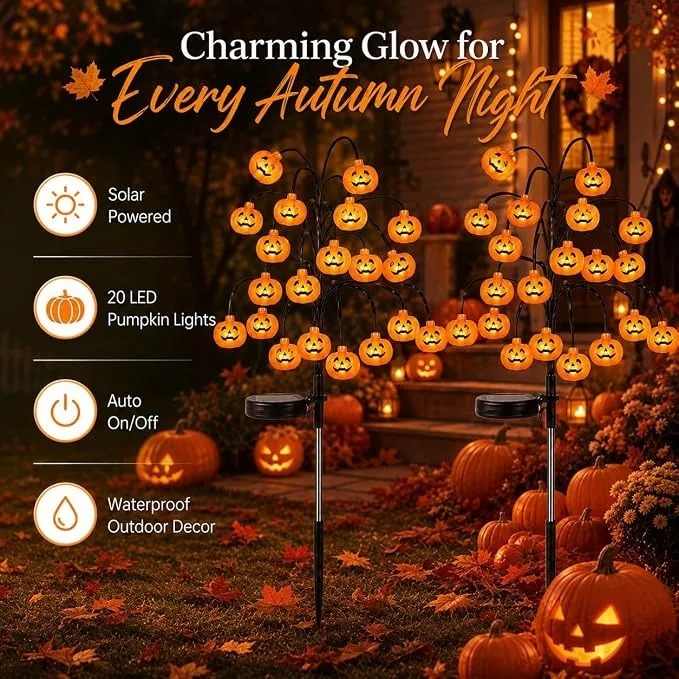 Halloween Pumpkin Lanterns, Solar Lights, Outdoor Pumpkin Tree Stake Lights