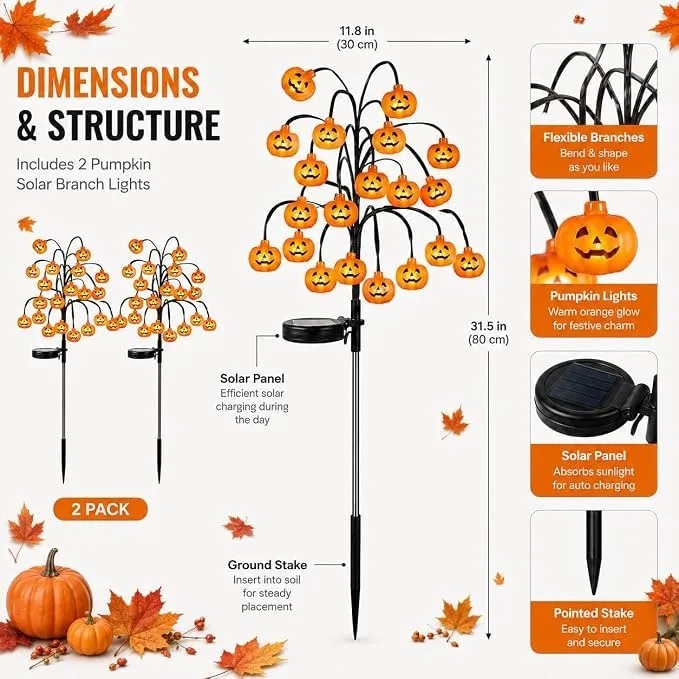 Halloween Pumpkin Lanterns, Solar Lights, Outdoor Pumpkin Tree Stake Lights