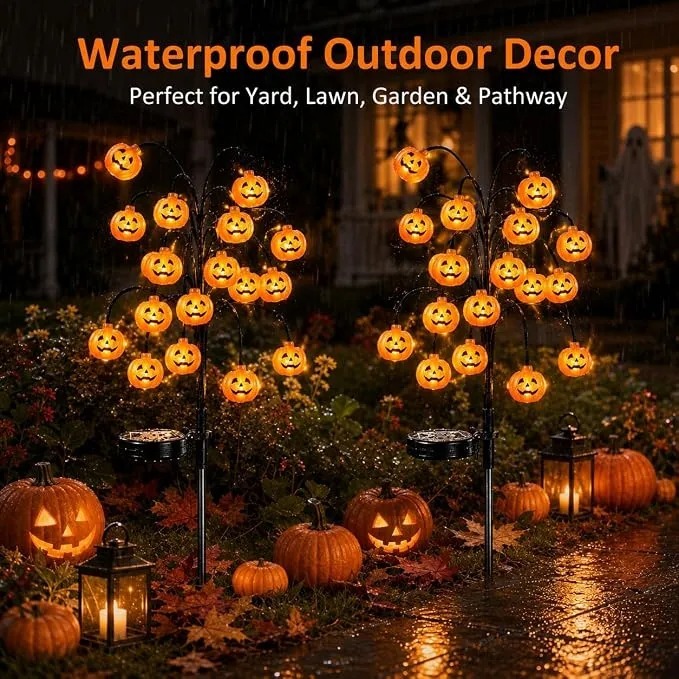 Halloween Pumpkin Lanterns, Solar Lights, Outdoor Pumpkin Tree Stake Lights