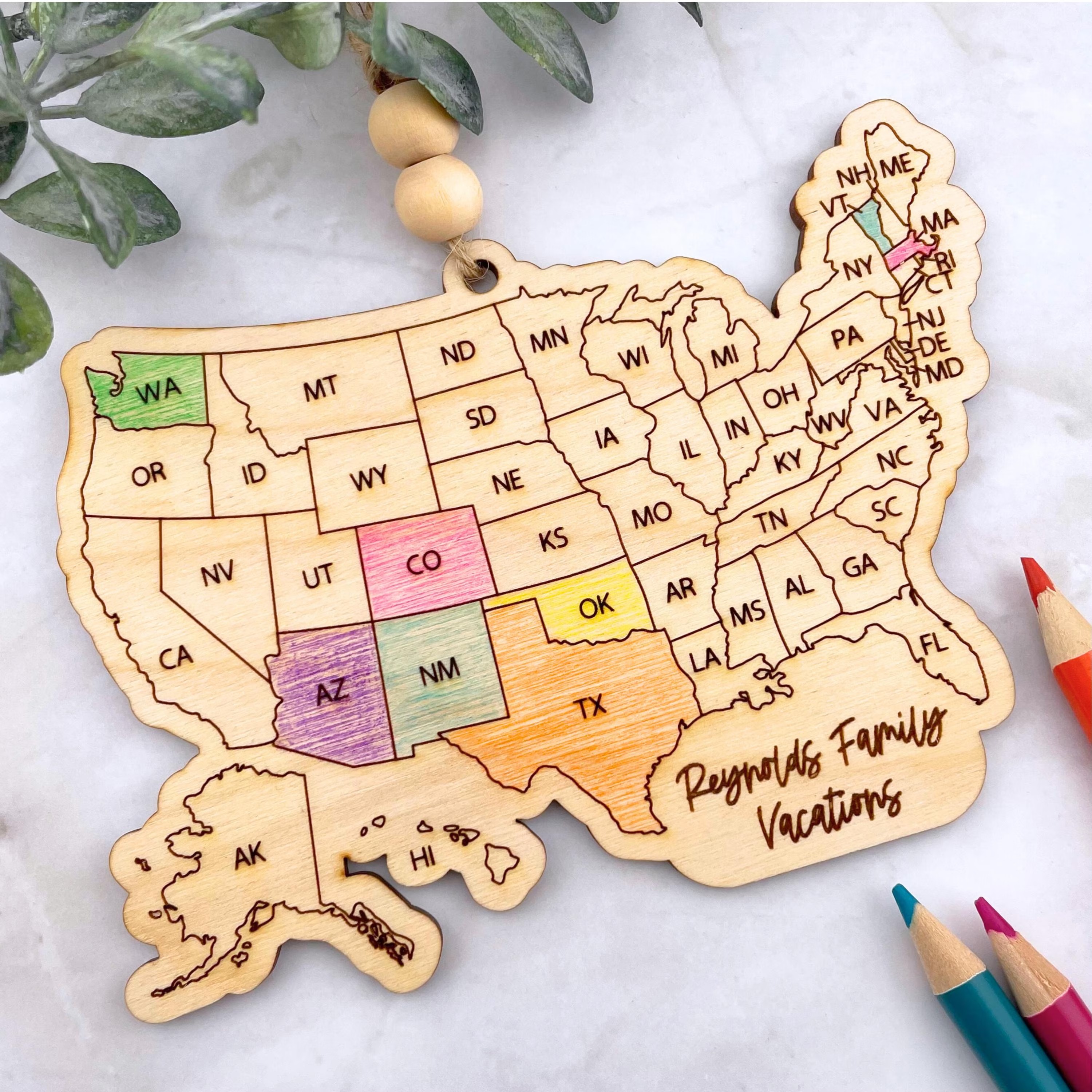 USA Travel Map Ornament 