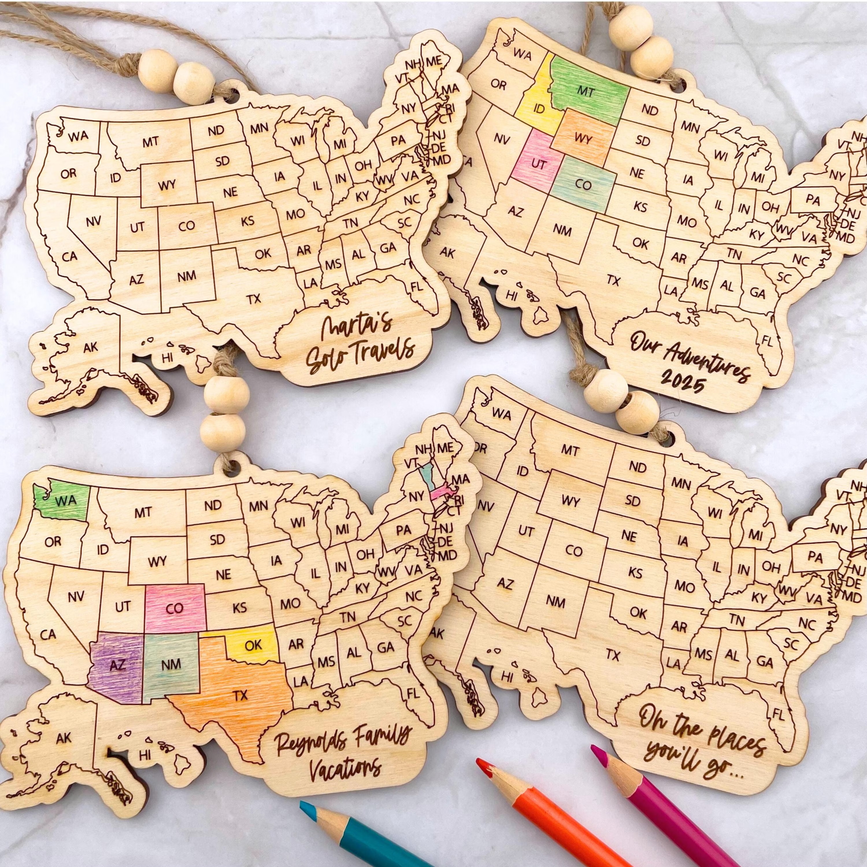 USA Travel Map Ornament 