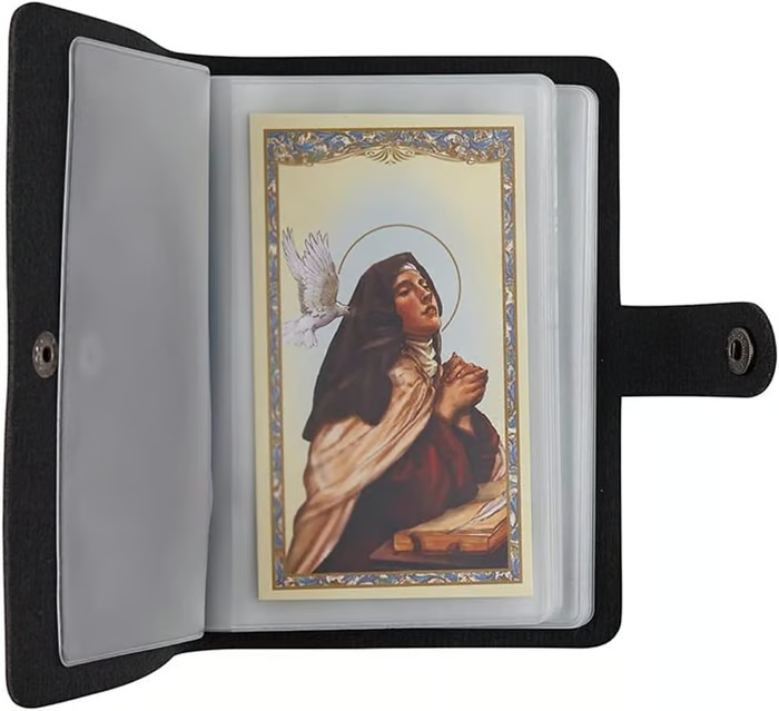 ✝🙏Catholic Faux Leather Holy Card Holder – Pocket Prayer Card Organizer with Snap Closure