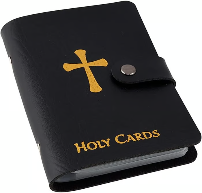 ✝🙏Catholic Faux Leather Holy Card Holder – Pocket Prayer Card Organizer with Snap Closure