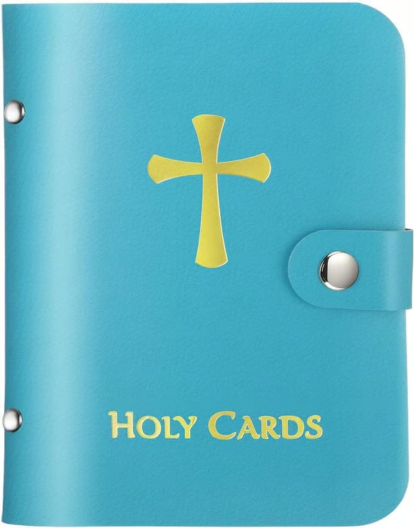 ✝🙏Catholic Faux Leather Holy Card Holder – Pocket Prayer Card Organizer with Snap Closure