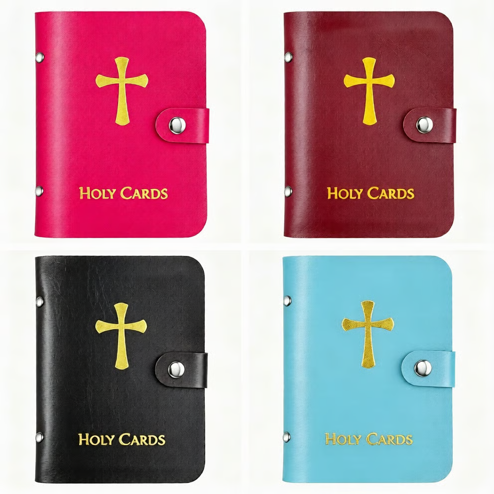 ✝🙏Catholic Faux Leather Holy Card Holder – Pocket Prayer Card Organizer with Snap Closure