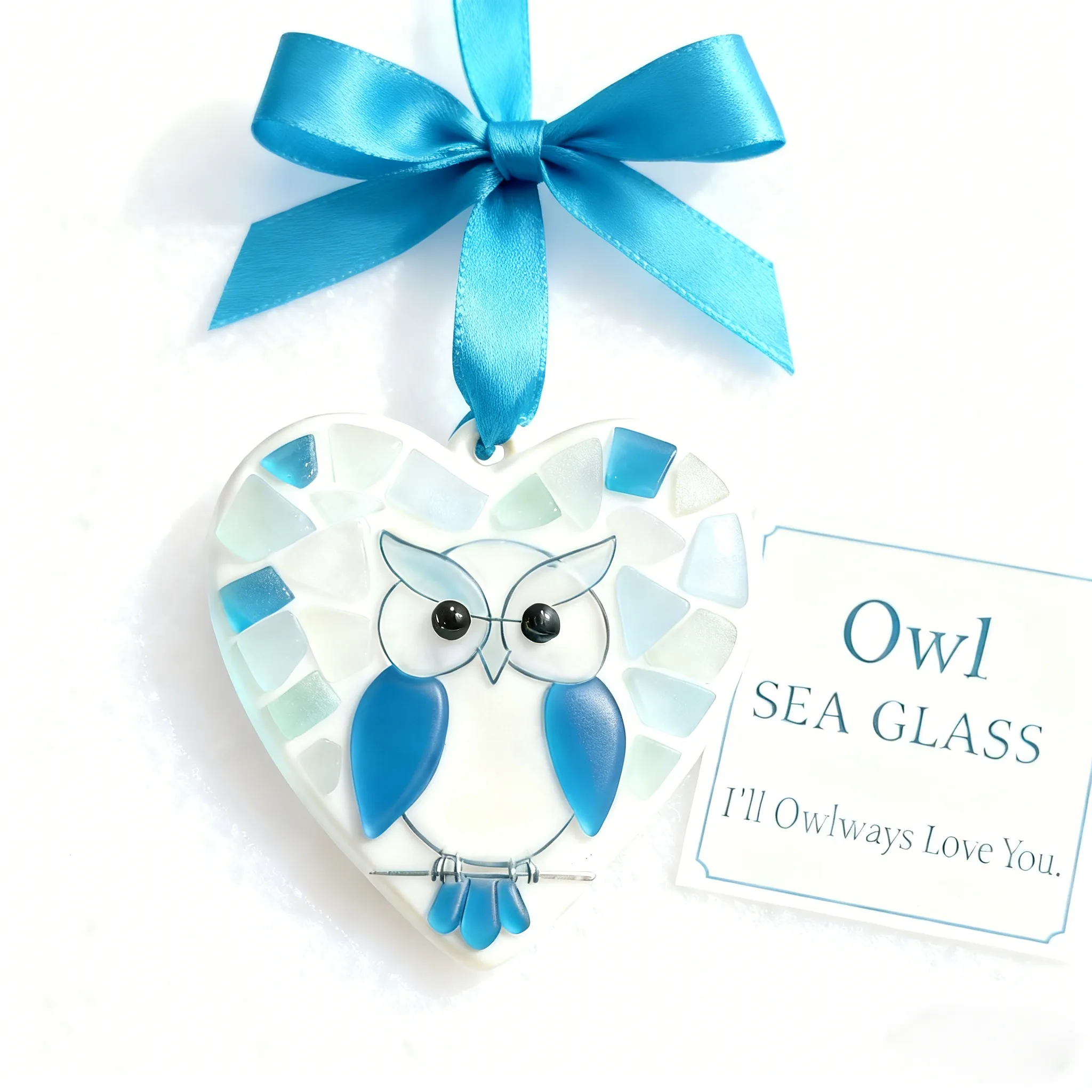 Sea Glass Owl Ornament - "I'll Owlways Love You"