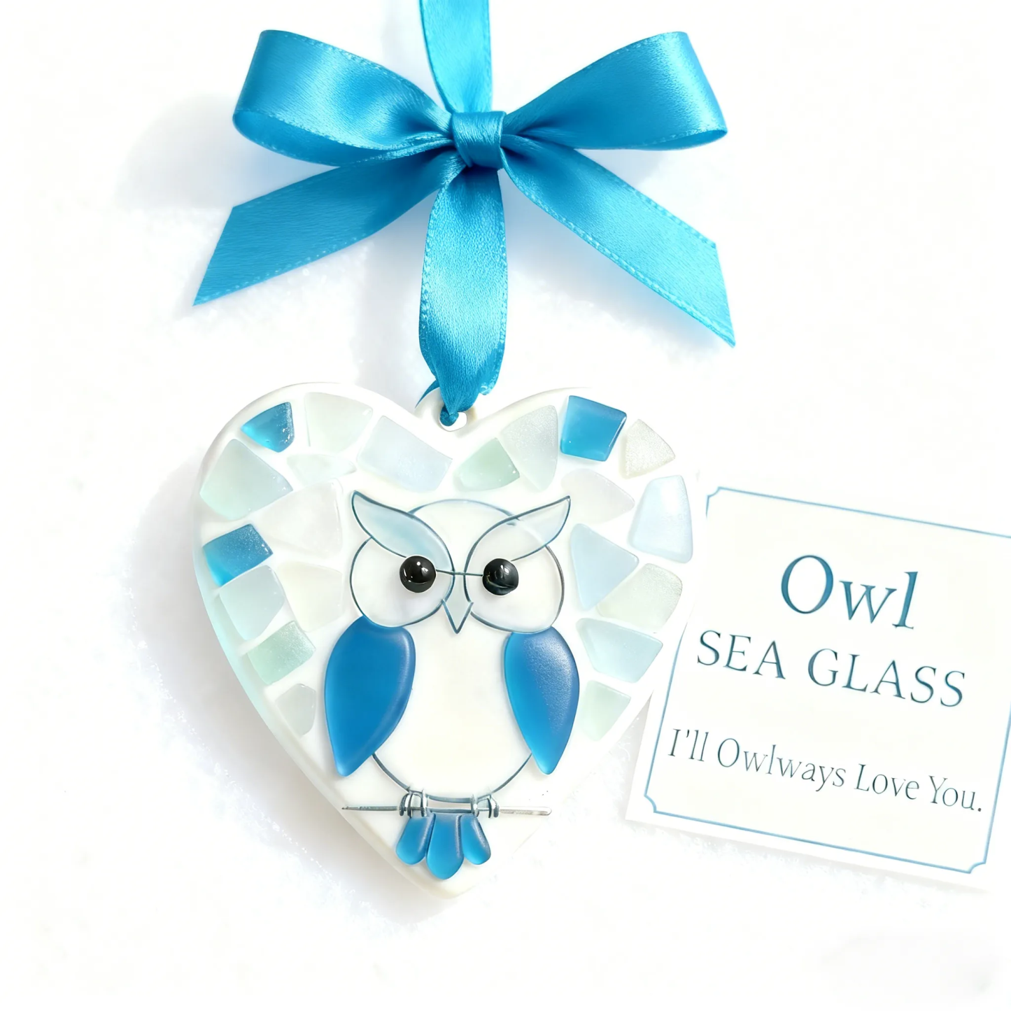 Sea Glass Owl Ornament - "I'll Owlways Love You"