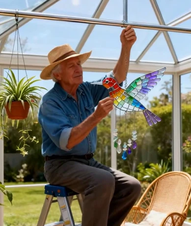 Sea Glass Rainbow Bird Wind Chime