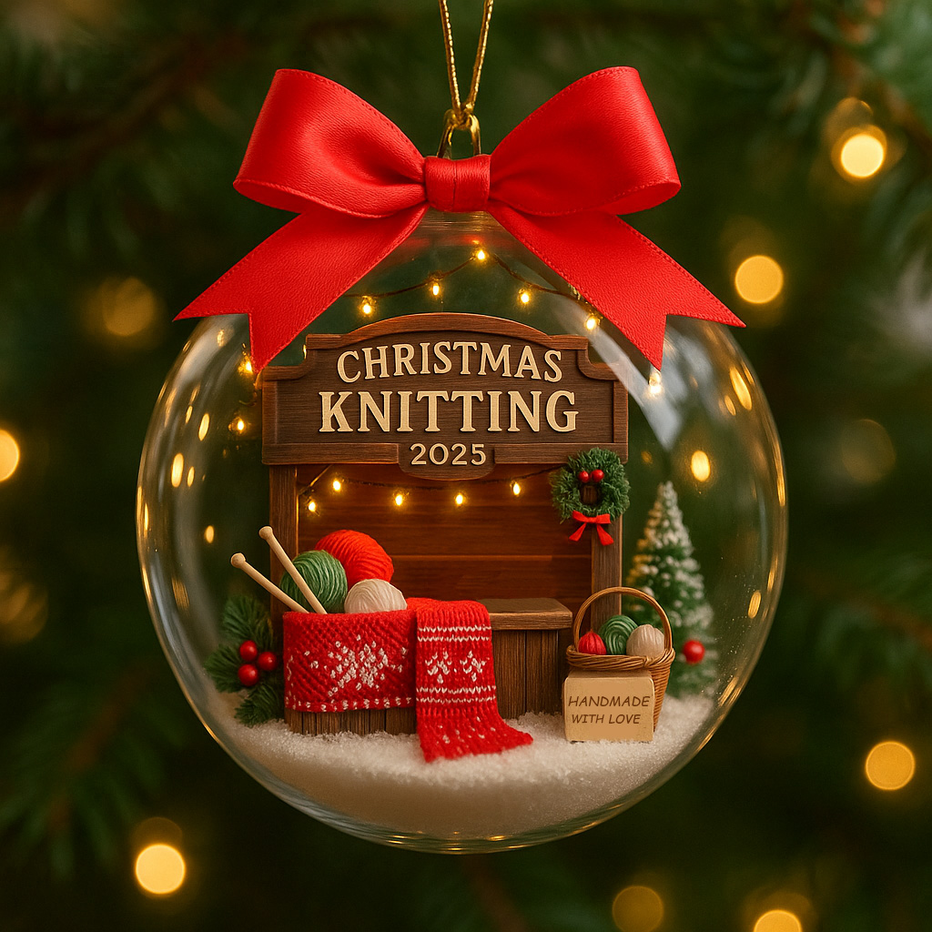 Christmas Knitting 2025 Glass Ornament