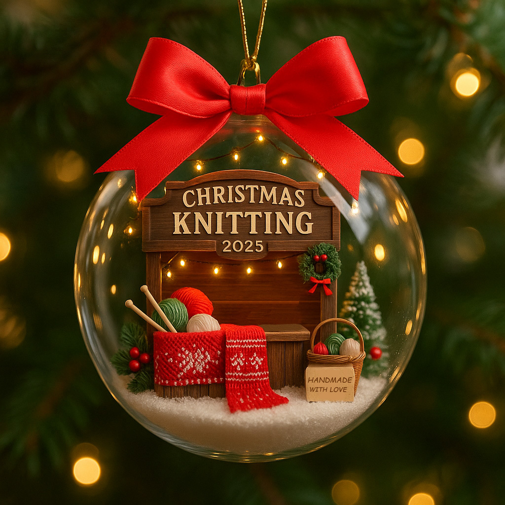 Christmas Knitting 2025 Glass Ornament