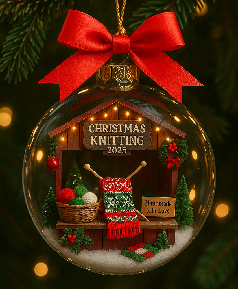 Christmas Knitting 2025 Glass Ornament