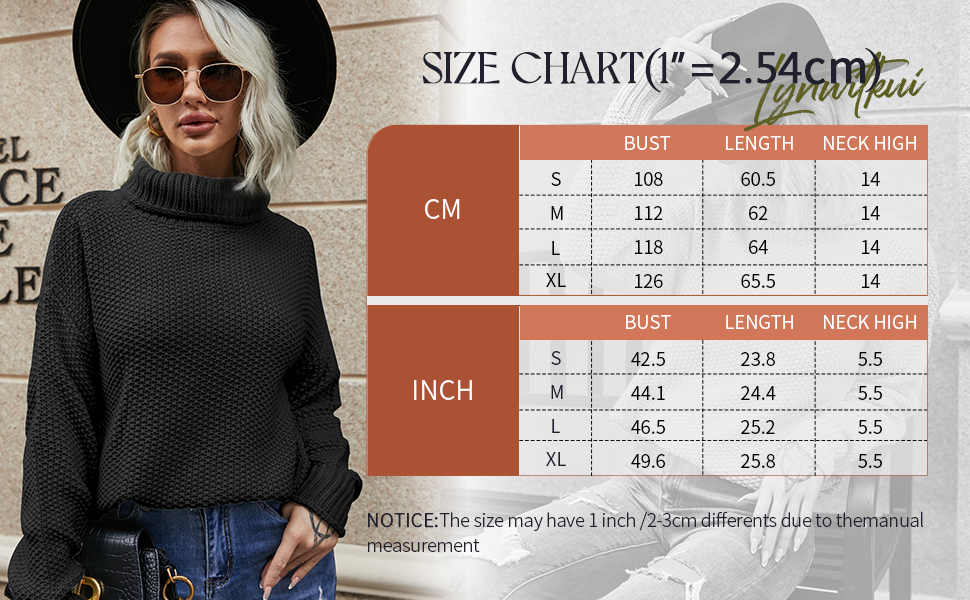 womens turtleneck sweaters size chart