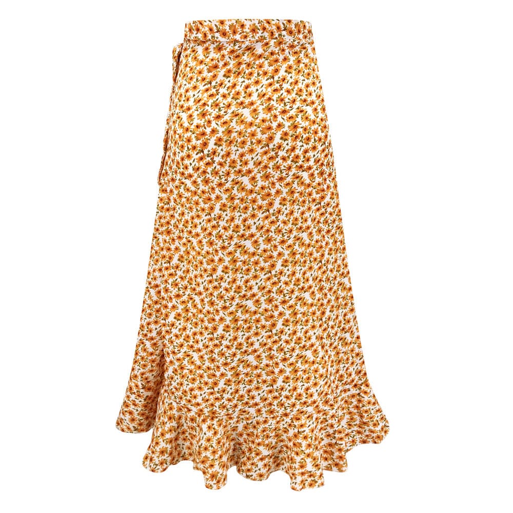 Women Boho Floral Jersey Gypsy High Waist Long Skirt Ladies Summer Beach Holiday Casual Ruffle Wrap Sundress