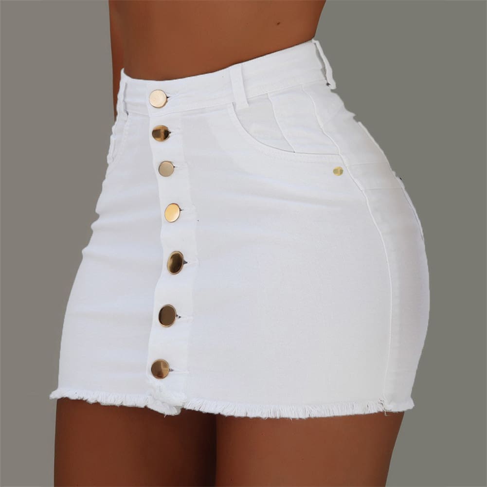 Women High Waist Button Skirt Summer Holiday Denim Jean Bodycon Casual Party A-line Short Stretch Mini Pencil Dress