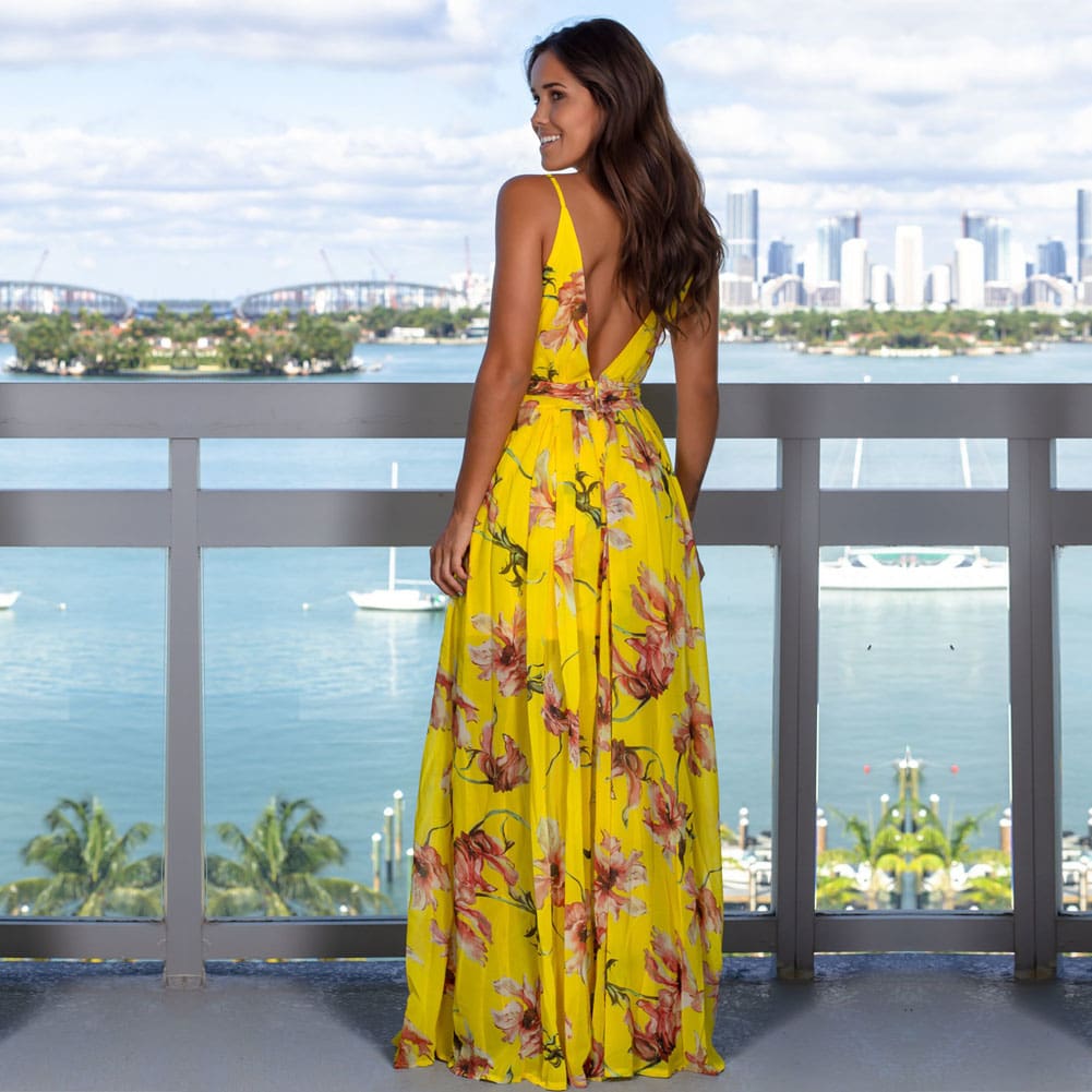 New Women Floral Maxi Dress Fashion Ladies Sleeveless V Neck Prom Evening Party Summer Beach Casual Long Sundress