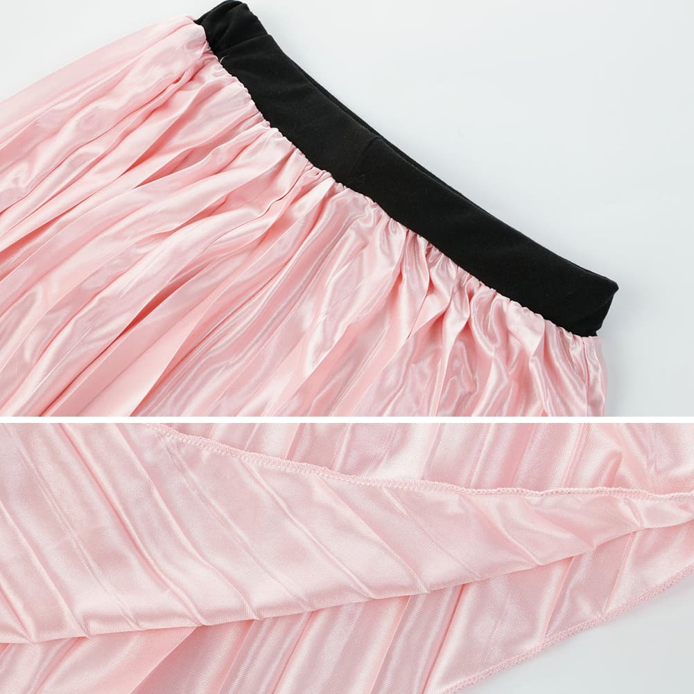 Women Pleated Skirt Elastic High Waist Solid Color Midi A-line Skirt Casual Summer Beach Swing Midi Sundress