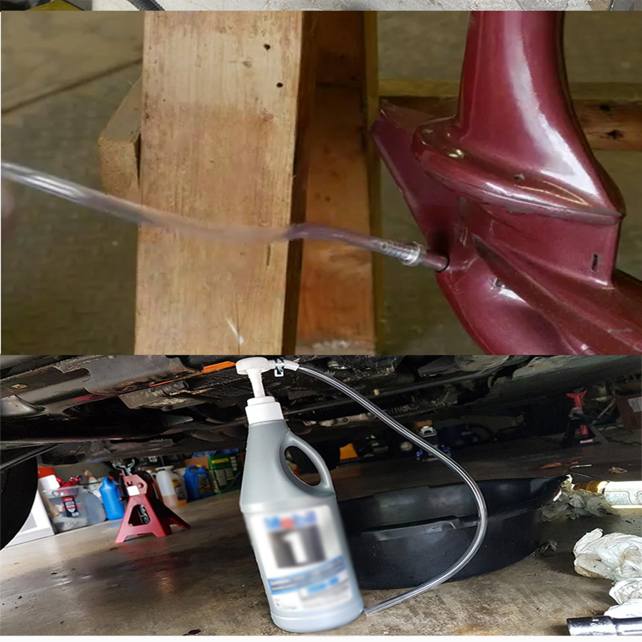 Lower Unit Gear Oil Pump for Standard Quart Bottles, Includes 3/8 inch Metal Swivel, 8mm and 10mm Adapters Fit Most Marine and Mercury Boat Outboard Motors (Not Compatible With Volvo Penta)